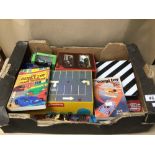 BOX OF PLAY WORN DIE CAST CARS AND VEHICLES, INCLUDES CORGI, DINKY, MATCHBOX, AND MORE WITH CORGI