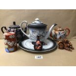 A MIXED COLLECTION OF PORCELAIN/CERAMICS INCLUDES SOME CHINESE AND JAPANESE TEAPOTS, A LIDDED JAR,