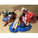 MIXED COLLECTION OF DOLLS, ACCESSORIES, AND VINTAGE CLOTHES, INCLUDES AMANDA JANE, SINDY DOLLS,