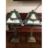 A PAIR OF METAL BASE TIFFANY STYLE LAMP, 36CM