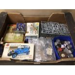 BOX OF SCALE MODEL KITS AND PAINTS, INCLUDES AIRFIX AND MORE, SOME BOXED, SOME SEALED IN BAGS