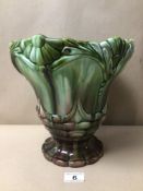 A MAJOLICA STYLED JARDINIERE PLANTER, WITH MARKINGS TO BASE (RD 844878) CHRISTOPHER DRESSER