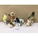 SIX MIXED PORCELAIN ANIMAL FIGURINES, SOME WITH MARKINGS TO BASES INCLUDING MEISSEN, ROYAL