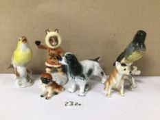 SIX MIXED PORCELAIN ANIMAL FIGURINES, SOME WITH MARKINGS TO BASES INCLUDING MEISSEN, ROYAL