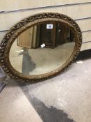 REPRODUCTION FLORENTINE STYLED OVAL WALL MIRROR WITH GILT FRAME 33CM X 54CM