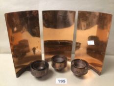 SET OF THREE COPPER WALL-MOUNTED, RECTANGULAR CANDLE HOLDERS