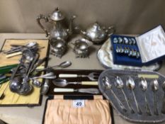 COLLECTION OF SILVER-PLATED AND WHITE METAL MIXED TEA/COFFEE SERVICE AND CASED FLATWARE