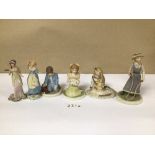 SIX WEDGWOOD MINIATURE PORCELAIN FIGURINES, ONE IS A/F, LARGEST BEING 13CM IN HEIGHT