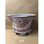 UNMARKED DECORATIVE HAND-PAINTED FLORAL DESIGN JARDINIERE ON STAND