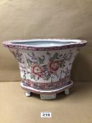 UNMARKED DECORATIVE HAND-PAINTED FLORAL DESIGN JARDINIERE ON STAND