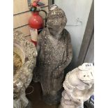 A VINTAGE CONCRETE LADY STATUE CARRYING A WATER JUG, 97CM