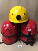 FIVE CLIMBING/CAVING/MOUNTAINEERING HELMETS INCLUDES FOUR ALPINIST AND ONE SPELEO TECHNICS