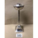 ART DECO HALLMARKED SILVER SQUARE TAPERED CANDLESTICK,18CM 1926 CHARLES.S.GREEN AND CO LTD, WEIGHTED