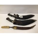 TWO KUKRI KNIVES BOTH WITH SHEAFS WITH ONE OTHER