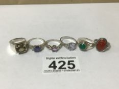 MIXED SILVER/WHITE METAL RINGS WITH SEMI-PRECIOUS STONES