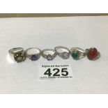 MIXED SILVER/WHITE METAL RINGS WITH SEMI-PRECIOUS STONES