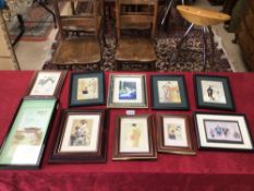 NINE MIXED CHINESE PRINTS ALL FRAMED AND GLAZED, THE LARGEST, 36 X 18CM