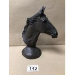 HILARY NIGHTINGALE SIGNED METAL BUST OF EQUINE, BEING 20CM IN HEIGHT