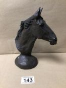 HILARY NIGHTINGALE SIGNED METAL BUST OF EQUINE, BEING 20CM IN HEIGHT