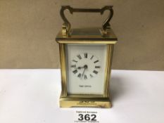 MAPPIN AND WEBB FOUR GLASS BRASS CARRIAGE CLOCK WITH KEY WORKING ORDER