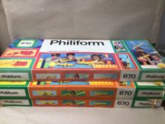THREE BOXES OF VINTAGE 1970S PHILIFORM 670 CONSTRUCTION KITS, USED CONDITION,
