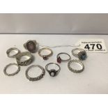 TEN HALLMARKED SILVER/STERLING SILVER RINGS