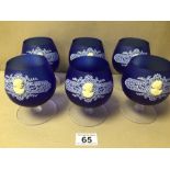 SET OF SIX-BLUE BRANDY (SNIFTER) GLASSES WITH CAMEO