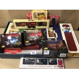 COLLECTION OF BOXED DIE-CAST CARS, MOTORCYCLES, AND OTHER VEHICLES INCLUDES CORGI, LLEDO, MAISTO,