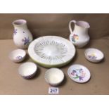 EIGHT ITEMS OF POOLE POTTERY INCLUDING A LARGE CIRCULAR ASHTRAY, BEING 25CM IN DIAMETER