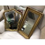 TWO VINTAGE GILDED MIRRORS LARGEST 46 X 24.5CM