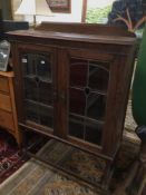 EARLY 20TH CENTURY ENGLISH OAK CABINET WITH LEAD GLASS DOORS, 127 X 30 X 91CM