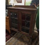 EARLY 20TH CENTURY ENGLISH OAK CABINET WITH LEAD GLASS DOORS, 127 X 30 X 91CM