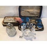 MIXED ITEMS SILVER TOP WITH ART GLASS, ATOMISER AND VINTAGE LADIES DRESSING SET