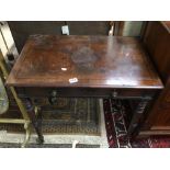 A VINTAGE HALL TABLE ON CASTORS WITH EBONY INLAY AND SINGLE DRAWER, 77 X 50 X 72CM