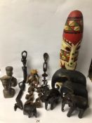 A QUANTITY OF AFRICAN WOODEN ITEMS, FIGURES, AND MORE