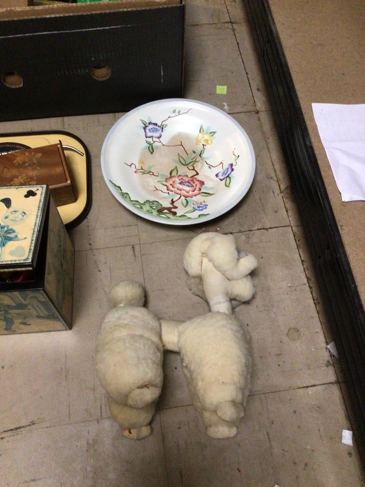 A MIXED BOX OF ITEMS, JUNGHANS CLOCK, SEXTON, BRASSWARE BOXES, TOY POODLE - Image 2 of 5