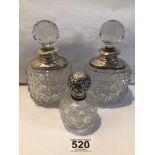 PAIR OF EDWARDIAN HALLMARKED SILVER MOUNTED HOBNAIL CUT GLASS TOILET BOTTLES WITH HALLMARKED