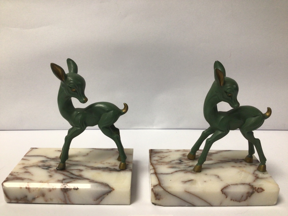 A PAIR OF SPELTER FAWNS ON MARBLE BASES - Image 2 of 2