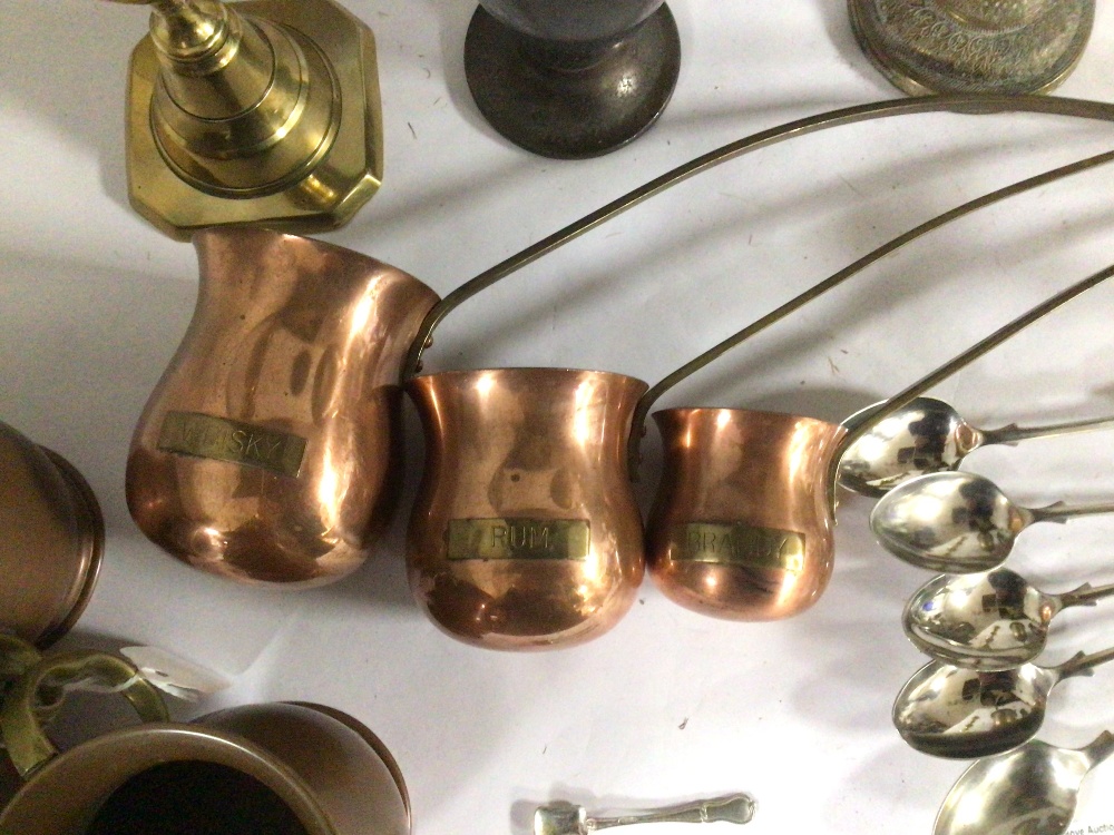 MIXED METAL WARE COPPER AND BRASS LADIES, CANDLE-STICKS, NAPKIN RINGS, AND MORE - Image 3 of 6