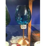 ERIC HOGLUND CANDLE HOLDER BLUE GLASS, 26CM
