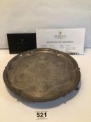 EDWARDIAN MAPPIN AND WEBB STERLING SILVER SALVER WITH ENGRAVED FLORAL PATTERNING TO SURFACE, BEAD