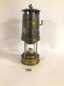 BRASS AND STEEL MINERS LAMP PATTERSON LAMPS LTD GATESHEAD, 25CM