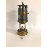 BRASS AND STEEL MINERS LAMP PATTERSON LAMPS LTD GATESHEAD, 25CM