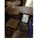 FOUR PIECES OF FURNITURE TWO SIDE TABLES, FOOT STOOL AND MORE