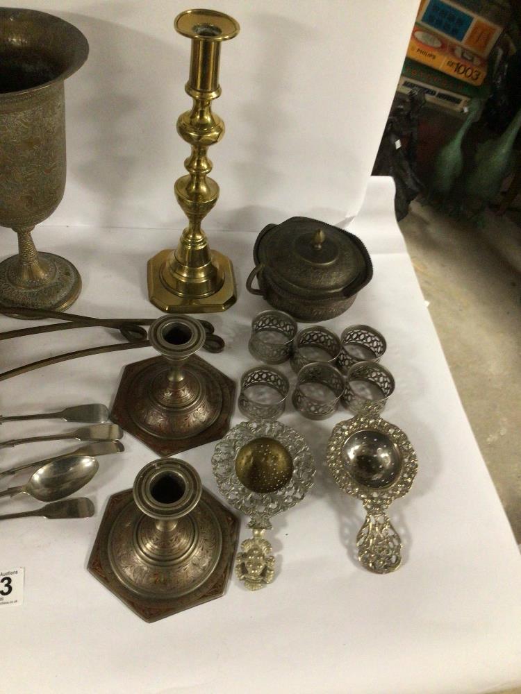 MIXED METAL WARE COPPER AND BRASS LADIES, CANDLE-STICKS, NAPKIN RINGS, AND MORE - Image 6 of 6