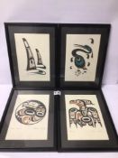 FOUR SIGNED PRINTS, TWO BY DANNY DENNIS ‘HERON’ AND ‘ORCAS’. ‘HAWK’ BY ALVIN ADKINS AND ‘EAGLE
