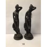 A PAIR OF BRONZE CAST LADY FIGURES, 28CM