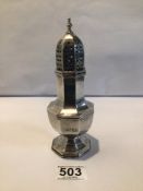 HALLMARKED SILVER OCTAGONAL BALUSTER SHAPED SUGAR SIFTER, 18CM 1960 VINERS SHEFFIELD, 183 GRAMS