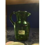 ERIC HOGLUND SWEDISH GREEN HANDLED JUG, 19CM