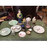 MIXED CHINESE AND JAPANESE PORCELAIN, TEAPOT, PLATES, FIGURES AND MORE